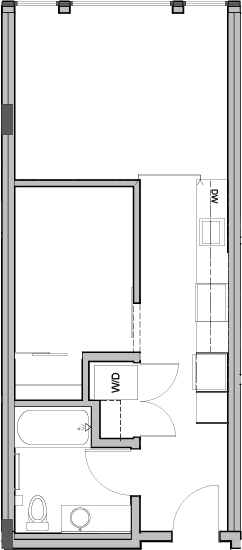 Floor plan for 1 bed, 1 bath, 530 sqft